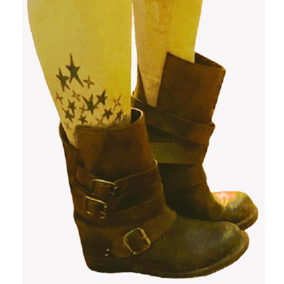 Jeffrey Campbell Brit Brown Leather Pull On Moto Biker Boots Size 8, EU 39